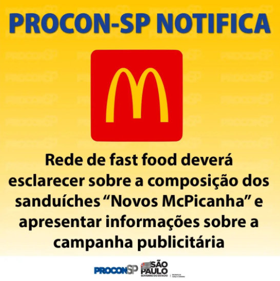 Procon SP notifica McDonalds POÁ ACENTOPOÁ ACENTO